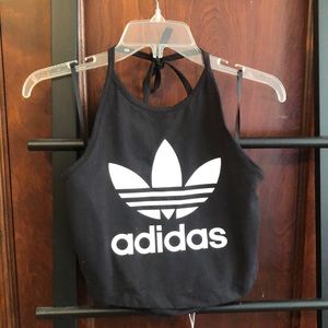 Adidas Tie halter Cropped Tank Top size L Black
